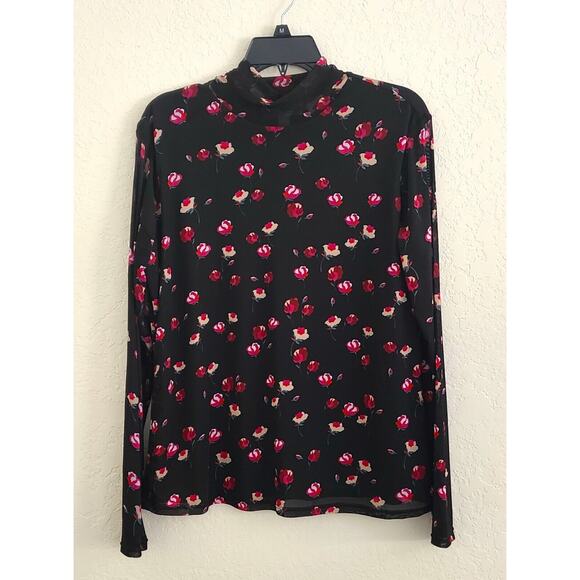 TOP-POPSUGAR-Black-Roses-Light Weight-Sheer-Lining-Long Sleeve-SIZE XL - Picture 1 of 13